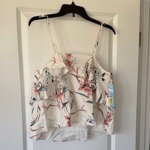 Antonio Melani Floral Ruffle Cold-Shoulder Cami Top - Cream/Pink